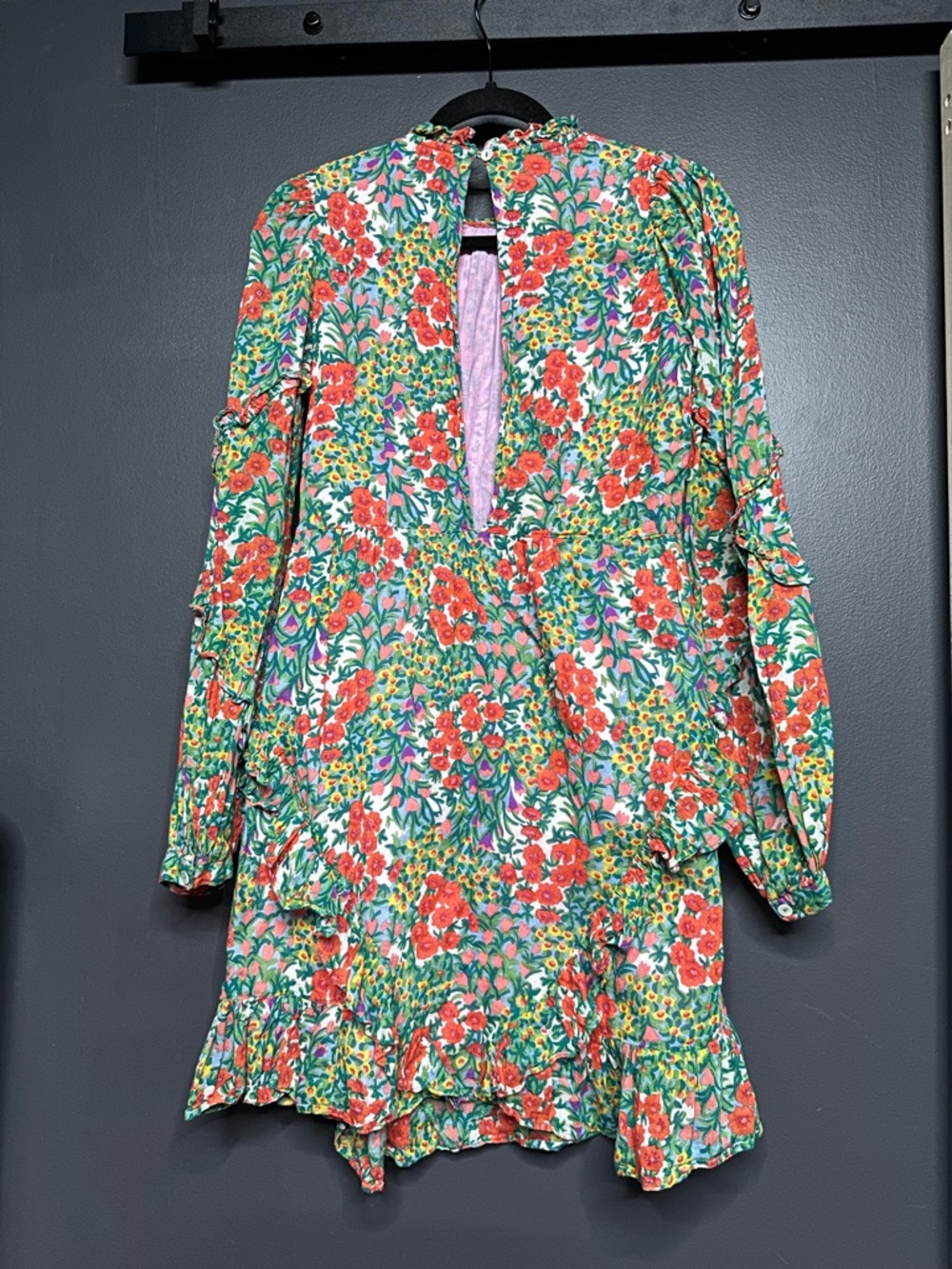 Banjanan Floral Print Ruffle Dress Long Sleeve M - Picture 3 of 3